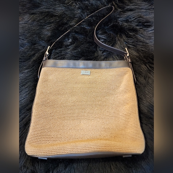 The Sak Elliott Lucca Shoulder Bag Brown Crochet Women's Purse Leather Trimmed - Picture 4 of 14